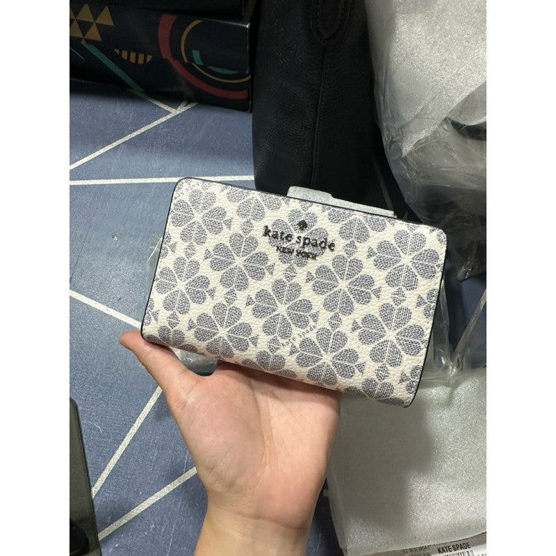 ORIG & IMPORTED KS Signature Spade Flower Medium Compact Bifold Wallet Navy Blue Beige