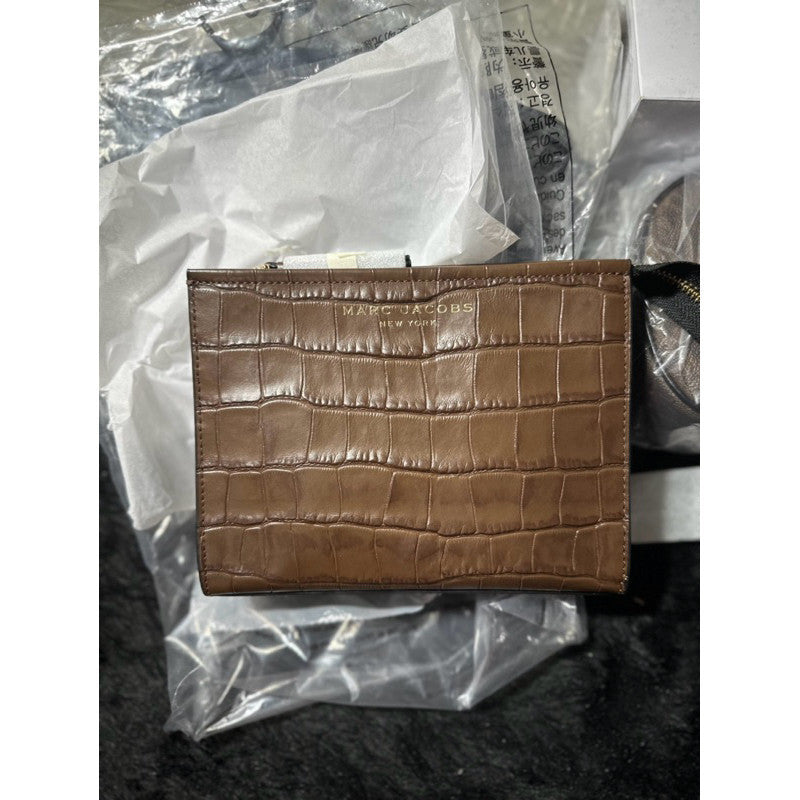 SALE! ORIG & IMPORTED MJ Grind Croc Embossed Leather Cosmetic Pouch Dark Brown