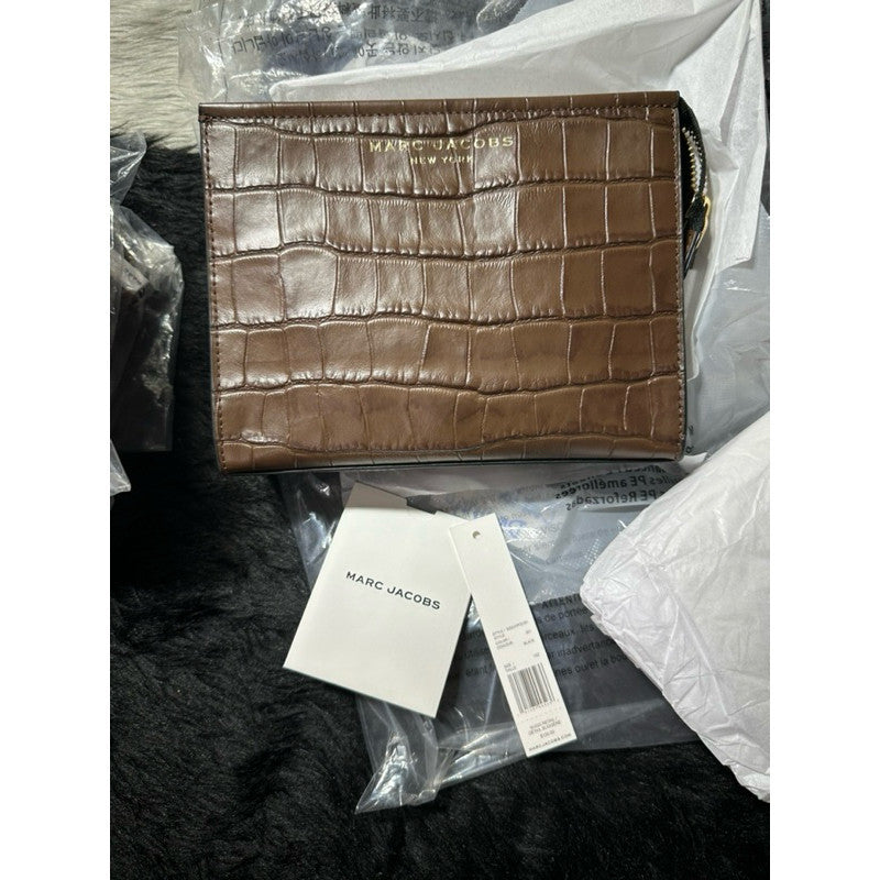 SALE! ORIG & IMPORTED MJ Grind Croc Embossed Leather Cosmetic Pouch Dark Brown