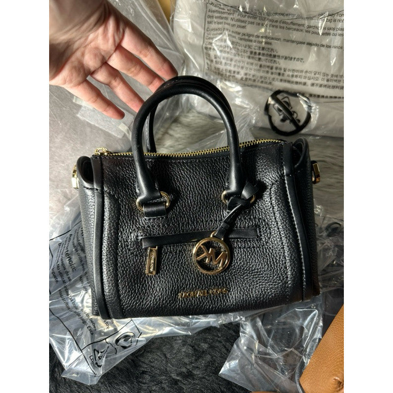 ORIG & IMPORTED MK Carine Leather Extra Small Mini Satchel Bag in Black