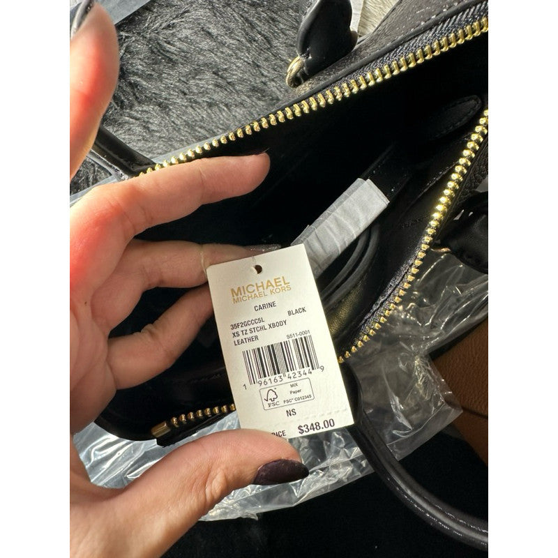 ORIG & IMPORTED MK Carine Leather Extra Small Mini Satchel Bag in Black