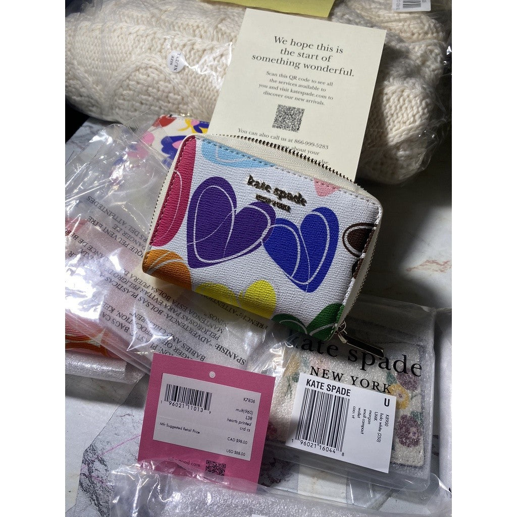 ORIG & IMPORTED KS Rainbow Hearts Card Case Zip Around Coin Wallet