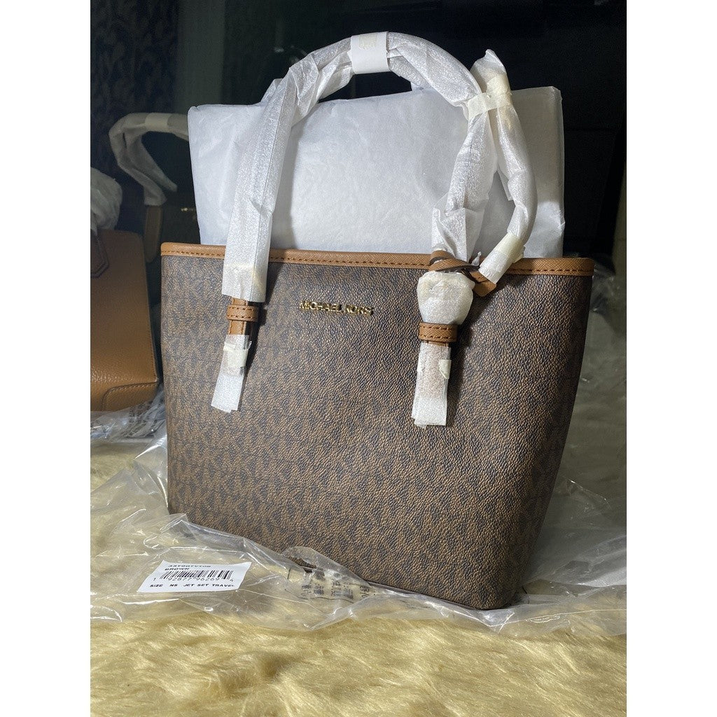 MK Jet Set Travel Extra-Small Logo Top-Zip Tote Bag BROWN