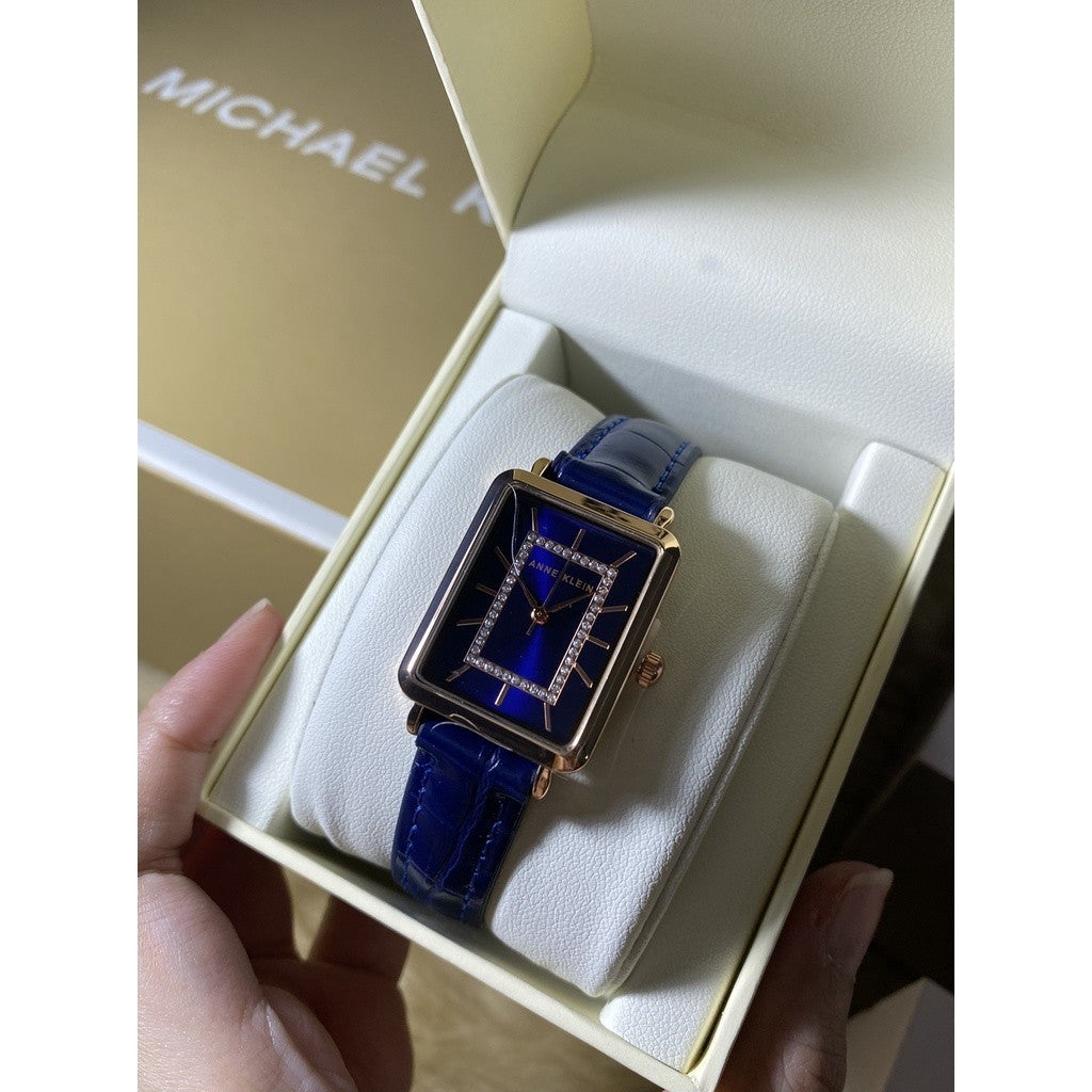 AK Klein Women's Glitter Accented Croco-Grain Strap Watch, Blue (Model: AK/3820RGNV)