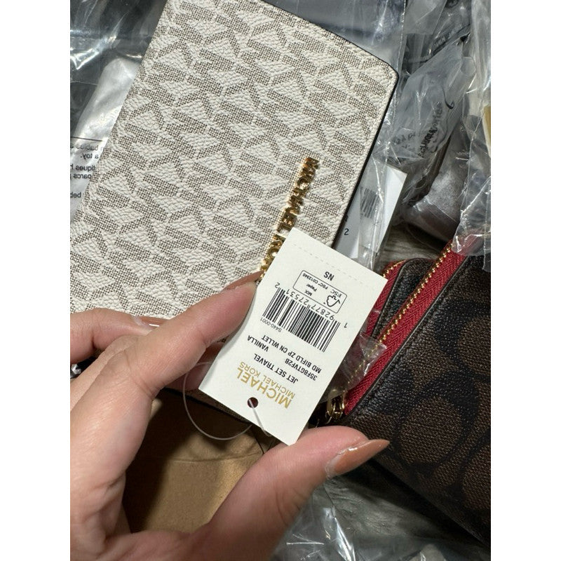 ORIG & IMPORTED MK Medium Signature Logo Wallet Brown/Vanilla White/Pink