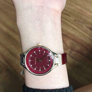 AK Klein Women's AK/1408BYBY Premium Crystal Accented Gold-Tone and Burgundy Watch