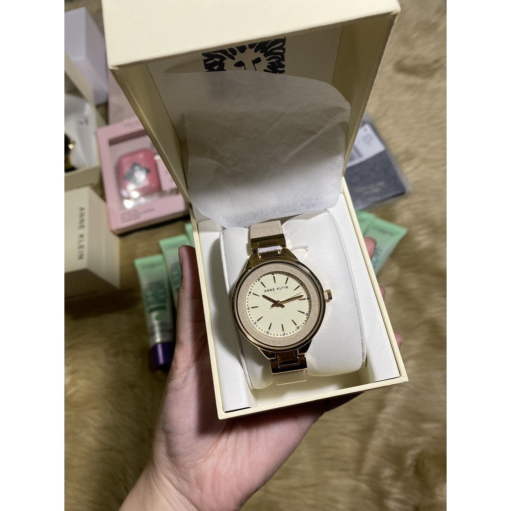 AK Klein Women's AK/1408CRCR Premium Crystal Accented Cream Bangle Watch