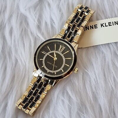 AK Klein Women's Glitter Accented Dial Bracelet Watch, AK/3924BKGB - Gold/Black