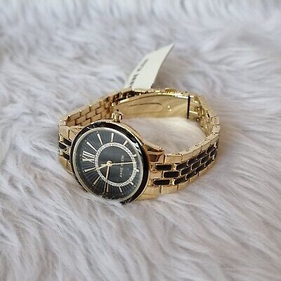 AK Klein Women's Glitter Accented Dial Bracelet Watch, AK/3924BKGB - Gold/Black