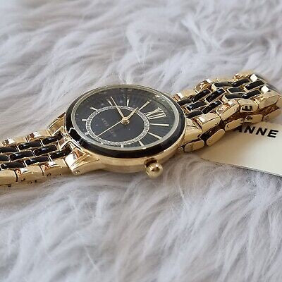 AK Klein Women's Glitter Accented Dial Bracelet Watch, AK/3924BKGB - Gold/Black