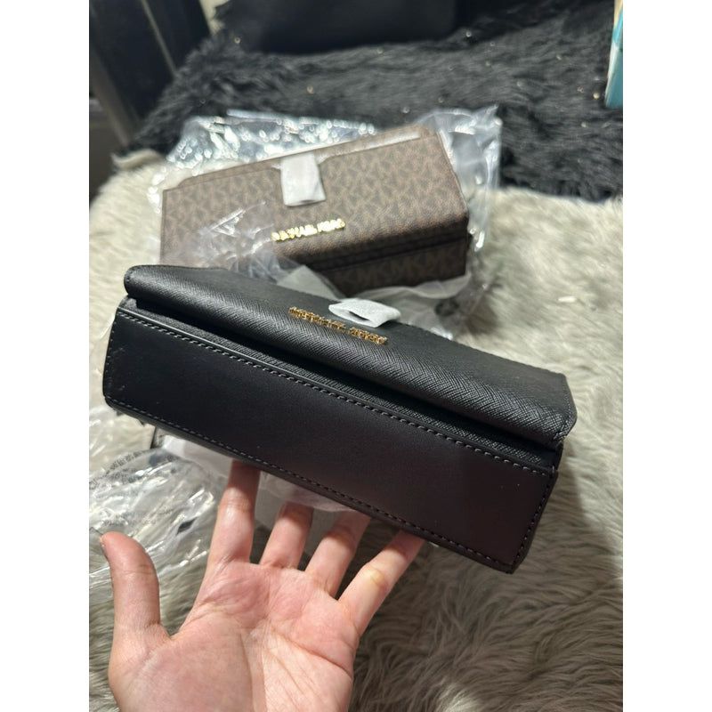 ORIG & IMPORTED MK Jet Set Medium Saffiano Phone Double-Zip Crossbody Bag Black