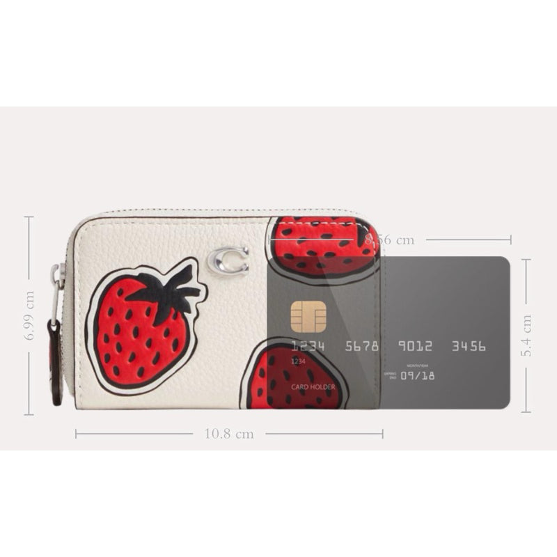 ORIG & IMPORTED CCH Retail Small Zip Around Wallet Card Case With Strawberry Print Blue