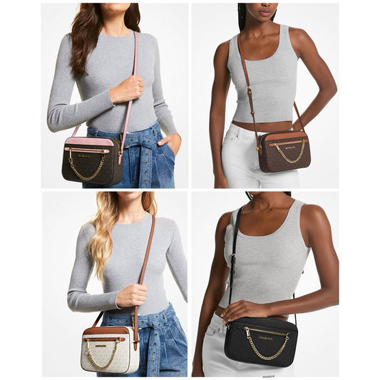 ORIG & IMPORTED MK JET SET LARGE LOGO CROSSBODY CHAIN BAG BROWN BLACK VANILLA