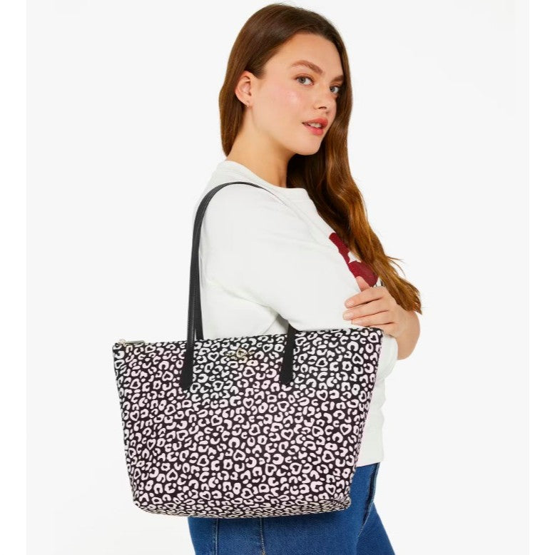ORIG & IMPORTED KS Kitt Leopard Large Nylon Tote Bag Black