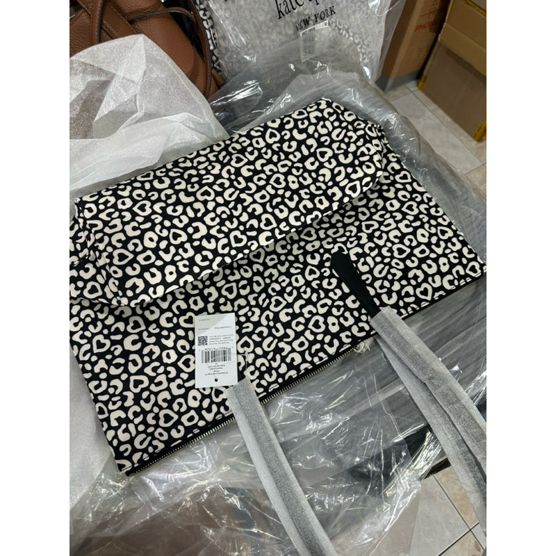 ORIG & IMPORTED KS Kitt Leopard Large Nylon Tote Bag Black