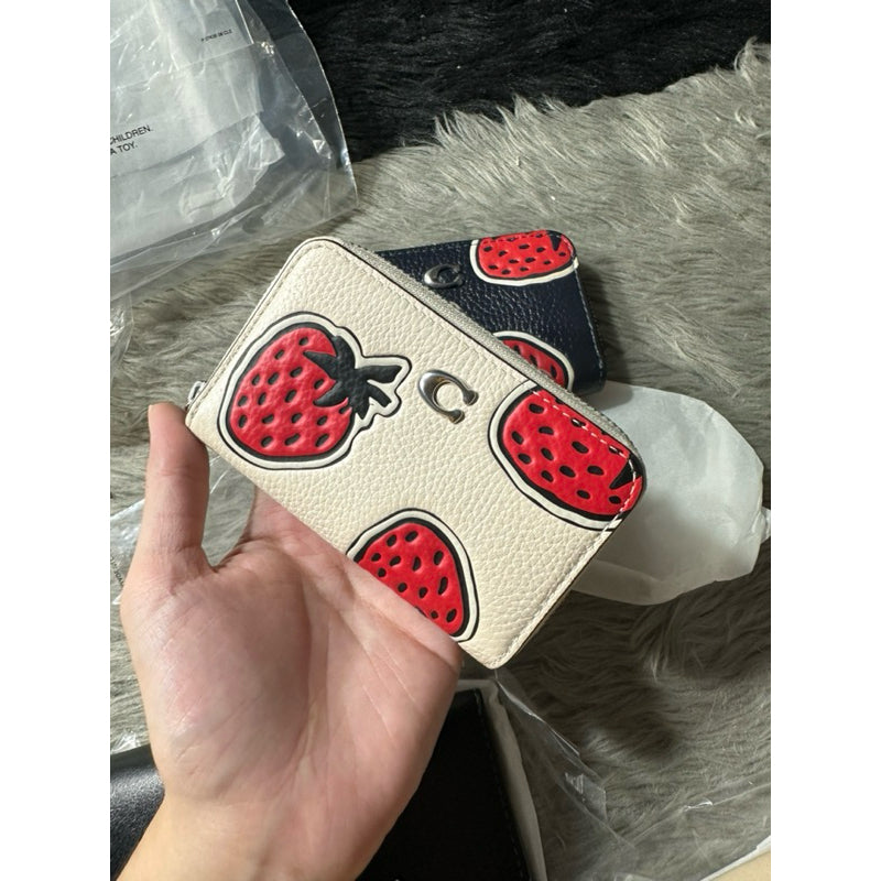 ORIG & IMPORTED CCH Retail Small Zip Around Wallet Card Case With Strawberry Print Blue