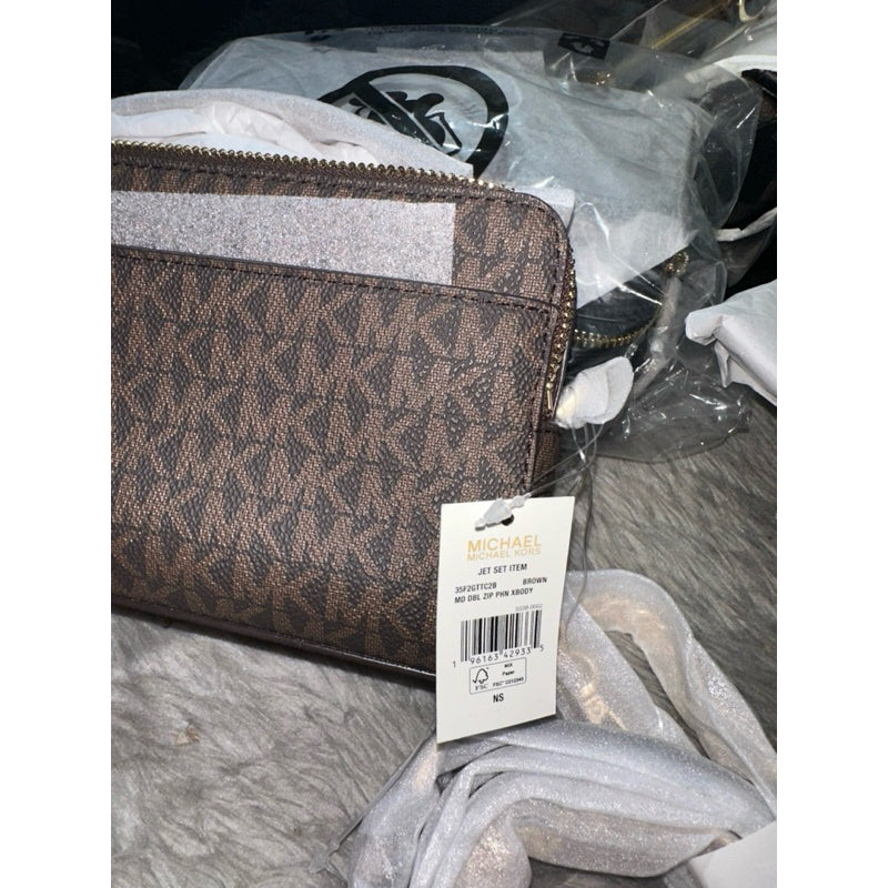 ORIG & IMPORTED MK Medium Logo Smartphone Crossbody Bag in BROWN
