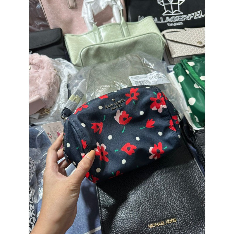 ORIG & IMPORTED KS Chelsea Medium Cosmetics Nylon Pouch in Black / Floral
