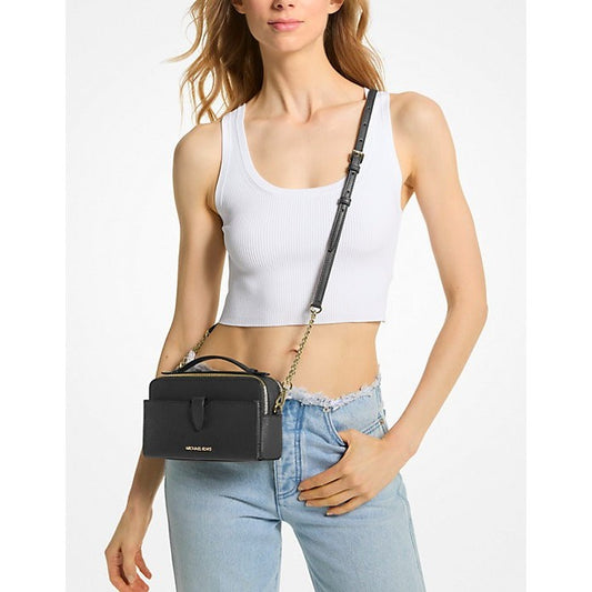 ORIG & IMPORTED MK Jet Set Medium Saffiano Phone Double-Zip Crossbody Bag Black