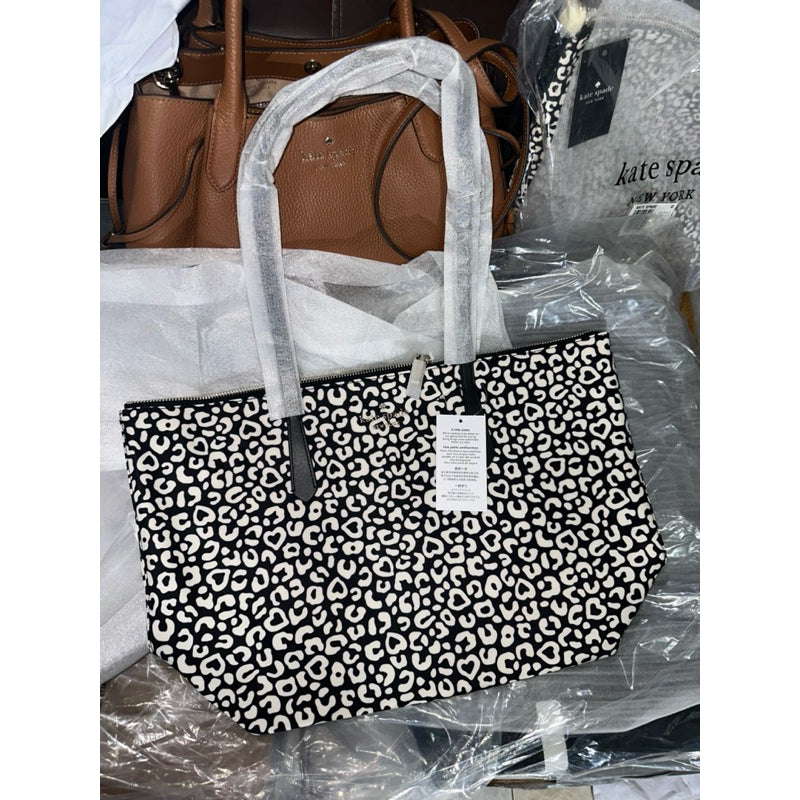 ORIG & IMPORTED KS Kitt Leopard Large Nylon Tote Bag Black