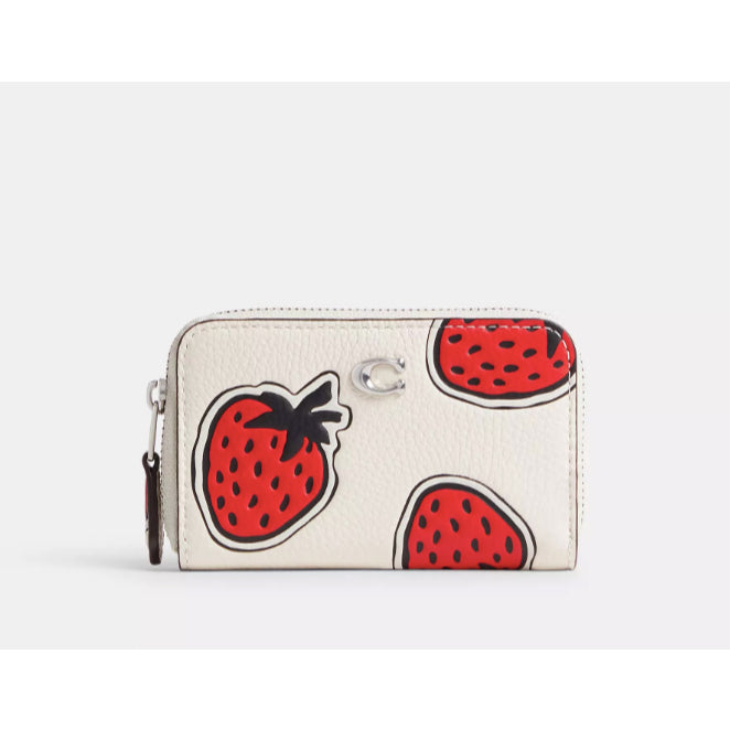 ORIG & IMPORTED CCH Retail Small Zip Around Wallet Card Case With Strawberry Print Blue