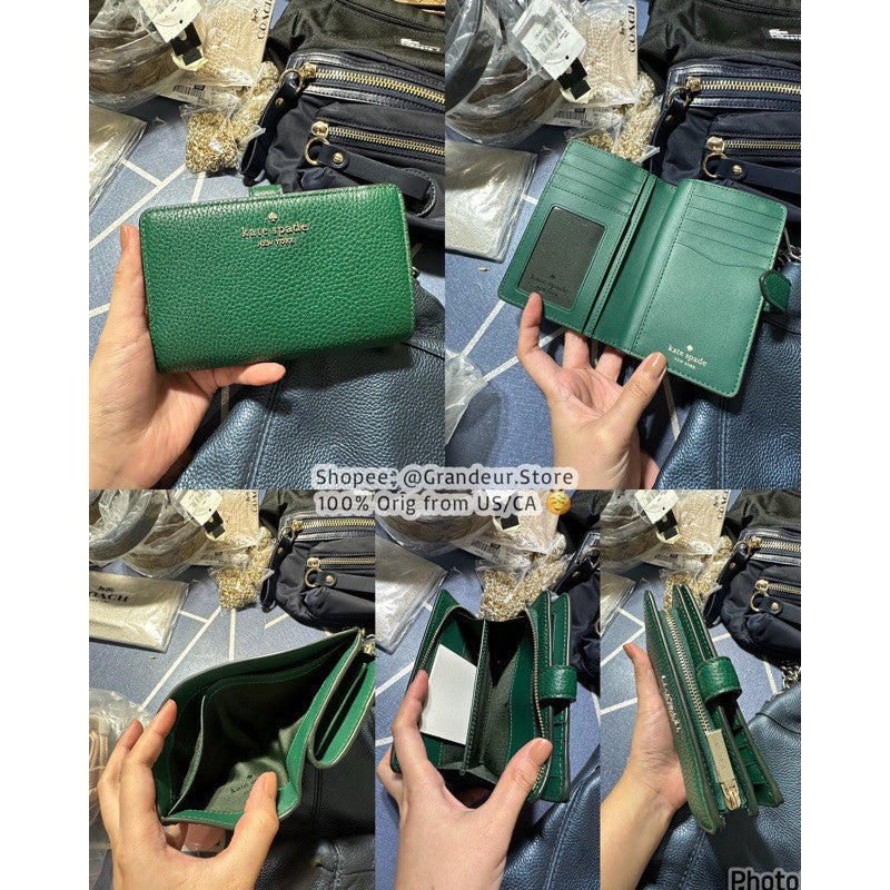 ORIG & IMPORTED KS Lena Pebbled Medium Compact Bifold Wallet Black Brown Green Beige