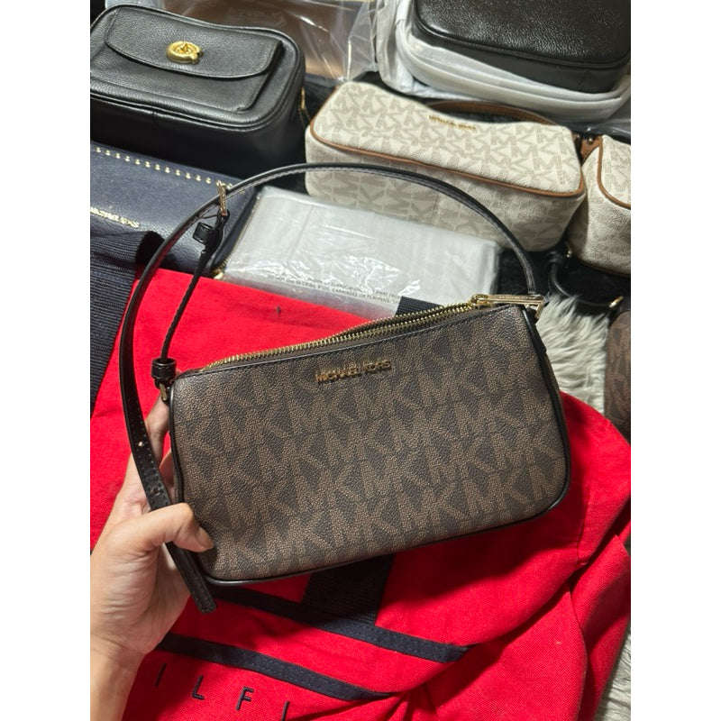 ORIG & IMPORTED MK Signature Jet Set Medium Pouchette Bag Large Wristlet Brown Vanilla
