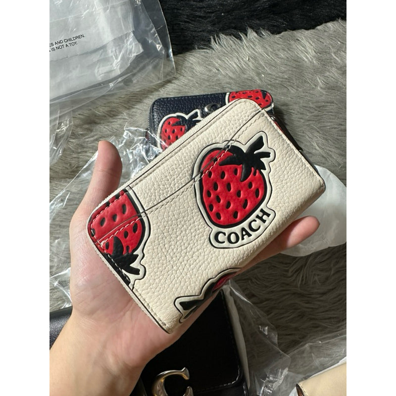 ORIG & IMPORTED CCH Retail Small Zip Around Wallet Card Case With Strawberry Print Blue