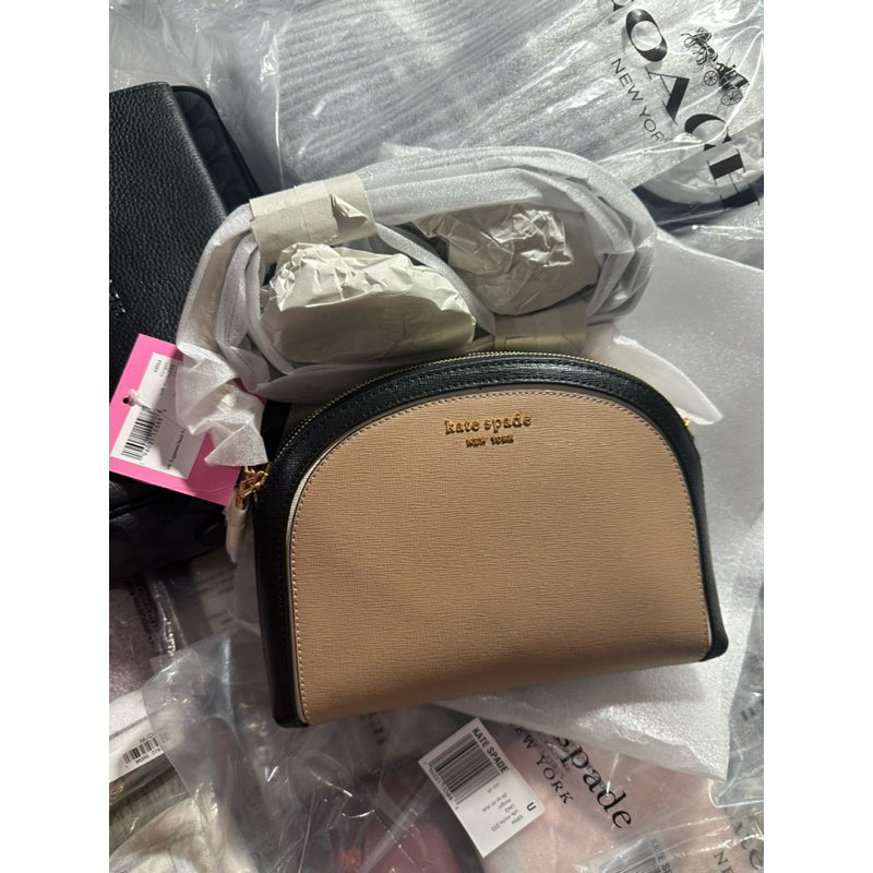 ORIG & IMPORTED KS Morgan Colorblocked Double-zip Dome Crossbody Bag Beige