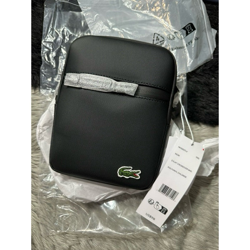 ORIG & IMPORTED LCT Men's Coated Canvas Small Flat BLACK Crossbody Men's Bag NH3307LV