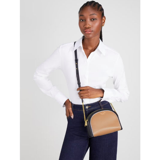 ORIG & IMPORTED KS Morgan Colorblocked Double-zip Dome Crossbody Bag Beige