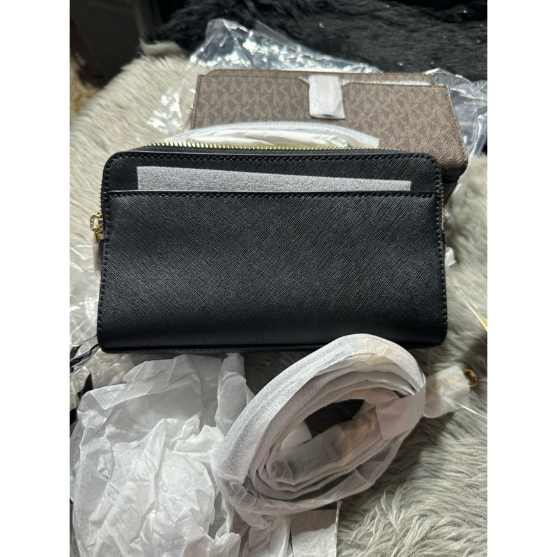 ORIG & IMPORTED MK Jet Set Medium Saffiano Phone Double-Zip Crossbody Bag Black