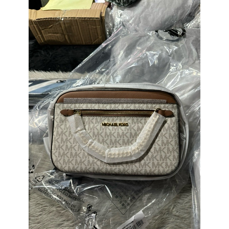 ORIG & IMPORTED MK JET SET LARGE LOGO CROSSBODY CHAIN BAG BROWN BLACK VANILLA