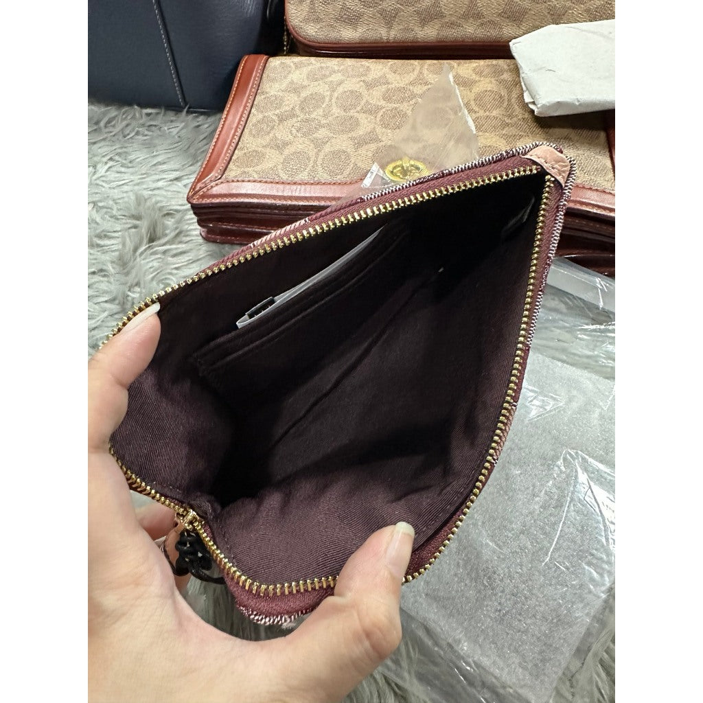 ORIG & IMPORTED CCH Dempsey Large Corner Zip Wristlet In Canvas Red/Wine