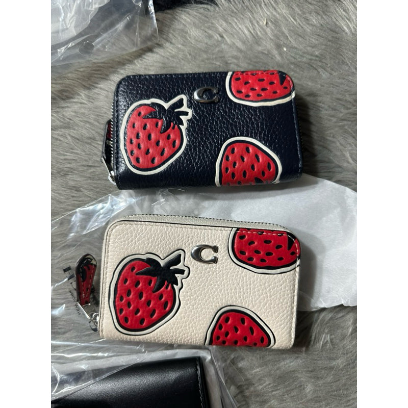 ORIG & IMPORTED CCH Retail Small Zip Around Wallet Card Case With Strawberry Print Blue