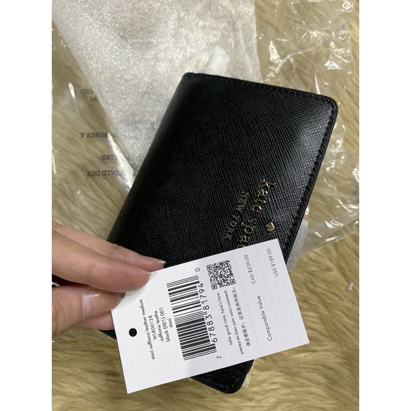 ORIG & IMPORTED KS Madison Staci Medium Compact Saffiano Bifold Wallet in BLACK BROWN