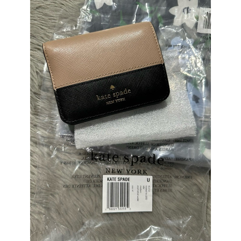 ORIG & IMPORTED KS Madison Saffiano Leather Small Bifold Wallet in Beige/Black