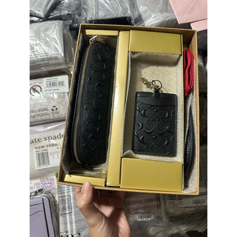 SALE! ❤️ ORIG & IMPORTED CCH Boxed Pencil Case And Id Lanyard Set In Signature Leather in Black
