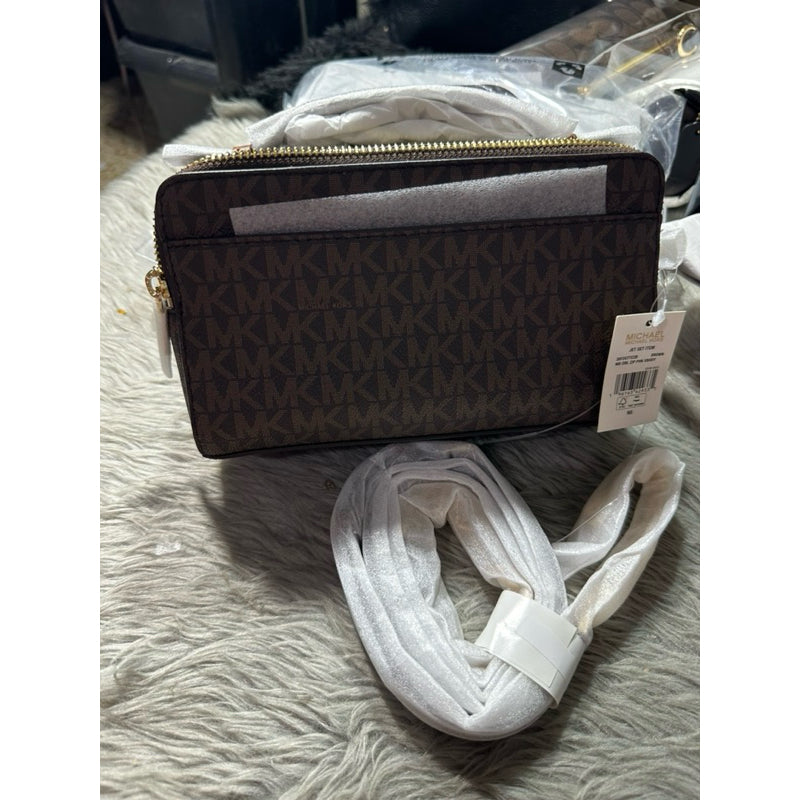 ORIG & IMPORTED MK Medium Logo Smartphone Crossbody Bag in BROWN