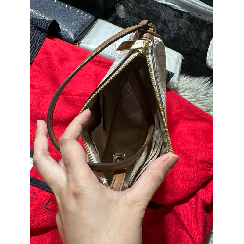 ORIG & IMPORTED MK Signature Jet Set Medium Pouchette Bag Large Wristlet Brown Vanilla