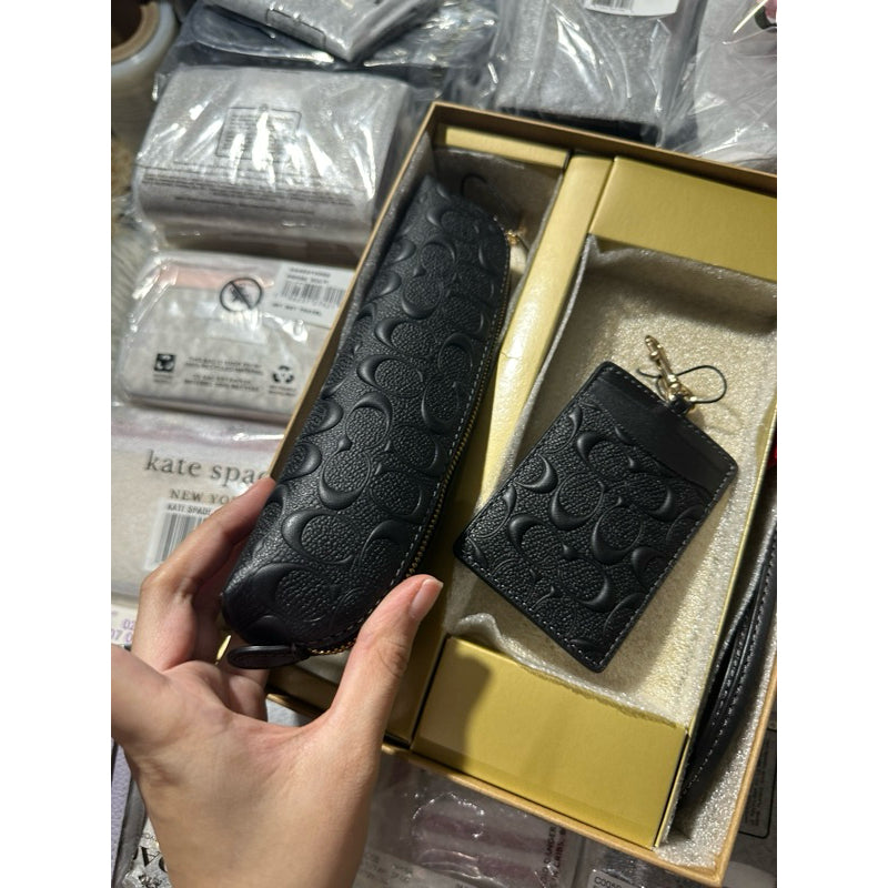 SALE! ❤️ ORIG & IMPORTED CCH Boxed Pencil Case And Id Lanyard Set In Signature Leather in Black