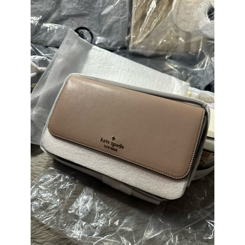 ORIG & IMPORTED KS Madison Flap Convertible Crossbody Bag in Beige/White