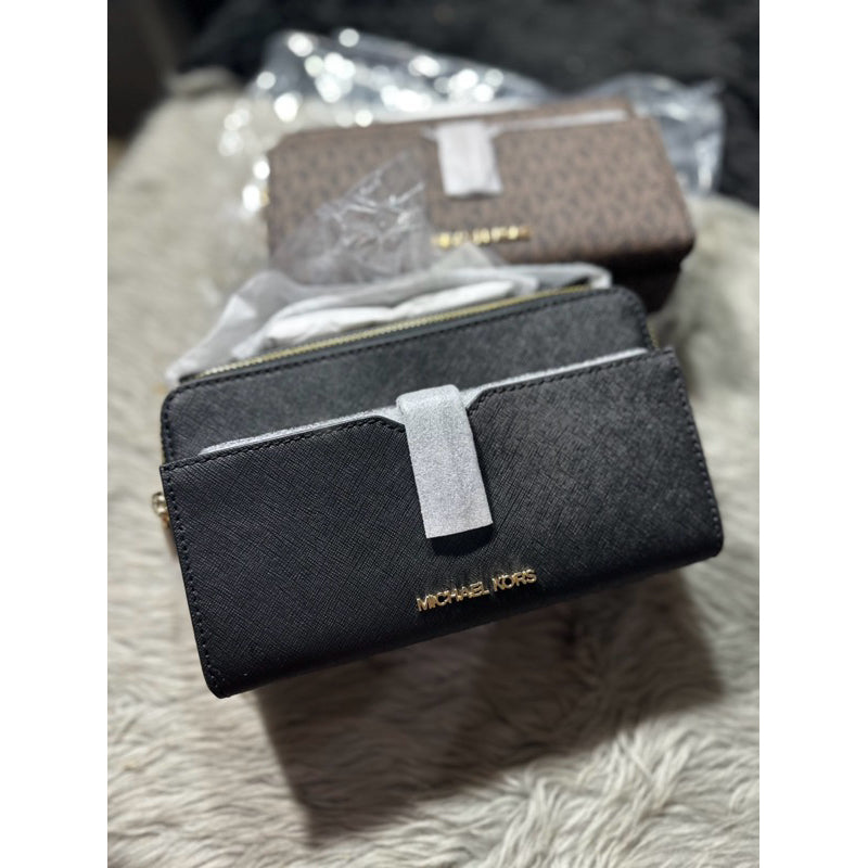ORIG & IMPORTED MK Jet Set Medium Saffiano Phone Double-Zip Crossbody Bag Black