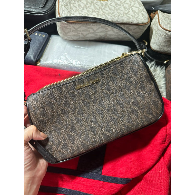 ORIG & IMPORTED MK Signature Jet Set Medium Pouchette Bag Large Wristlet Brown Vanilla