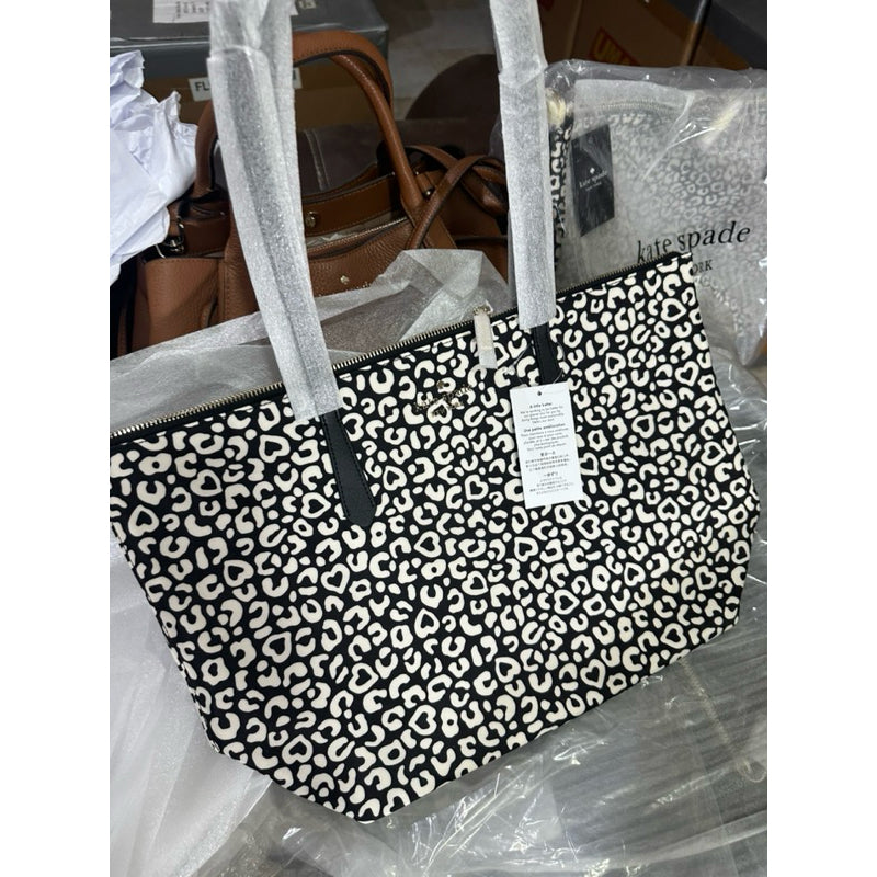 ORIG & IMPORTED KS Kitt Leopard Large Nylon Tote Bag Black