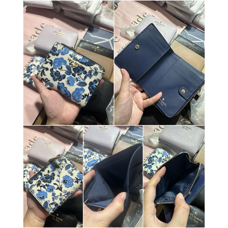 ORIG & IMPORTED KS Madison Small L Zip Bifold Slim Wallet Beige/Black/Maroon/Floral