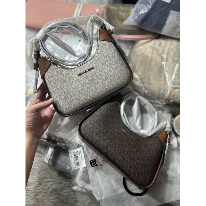 ORIG & IMPORTED MK Wilma Small Signature Logo Crossbody Bag in White Brown
