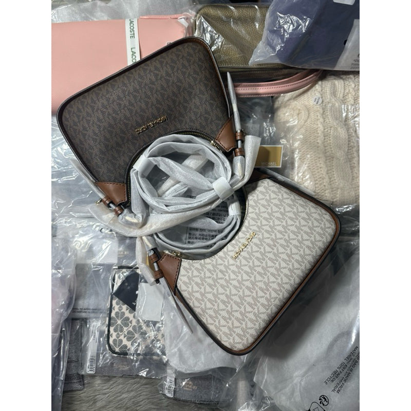 ORIG & IMPORTED MK Wilma Small Signature Logo Crossbody Bag in White Brown