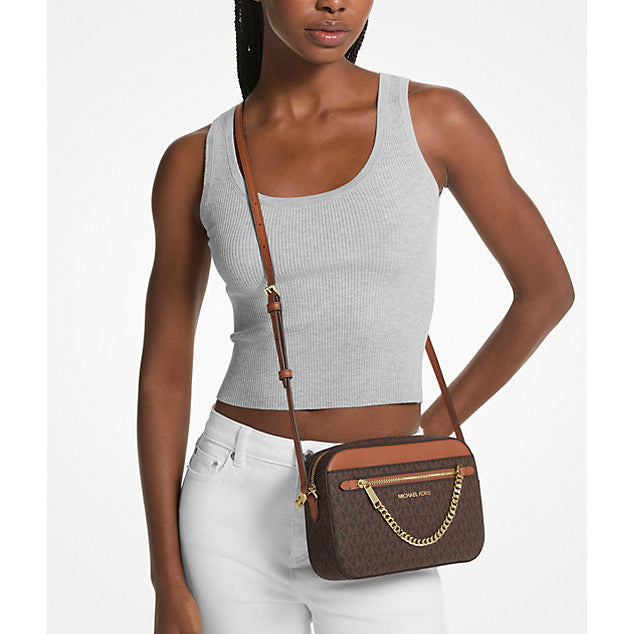 ORIG & IMPORTED MK JET SET LARGE LOGO CROSSBODY CHAIN BAG BROWN BLACK VANILLA