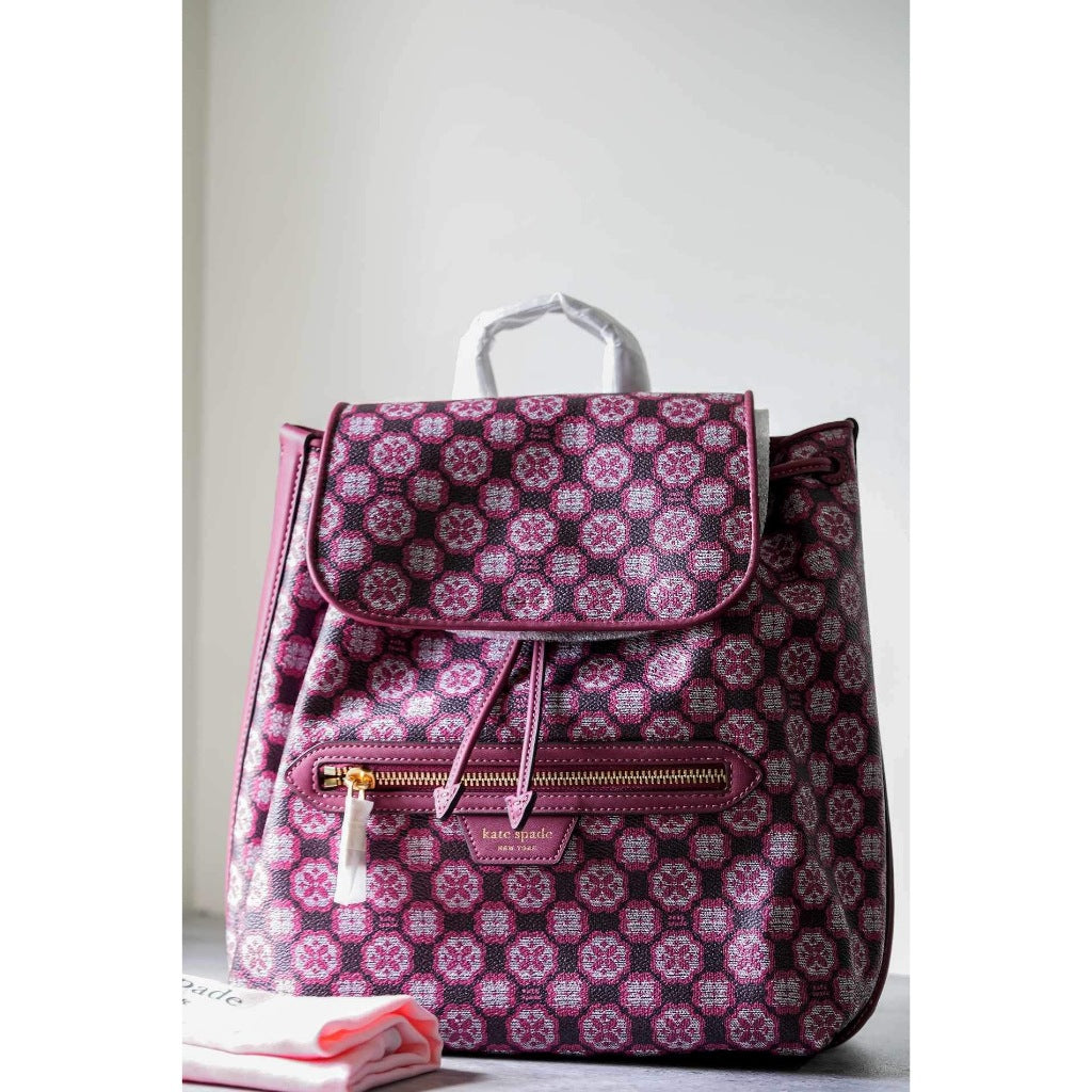 ORIG & IMPORTED KS Flower Monogram Mia Flap Backpack Pink Retail